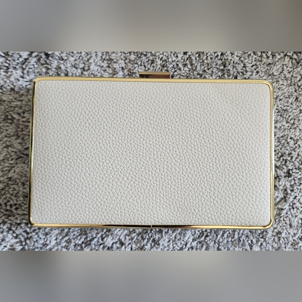 NWOT Be Your Glowing Self Vegan Leather Clutch With Chain White Gold Accents
